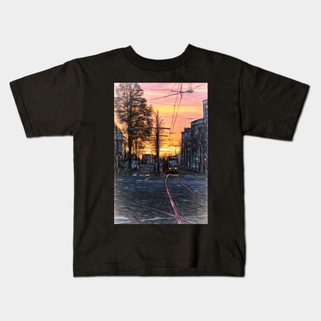 Early Morning Tram digital art Kids T-Shirt by IanWL